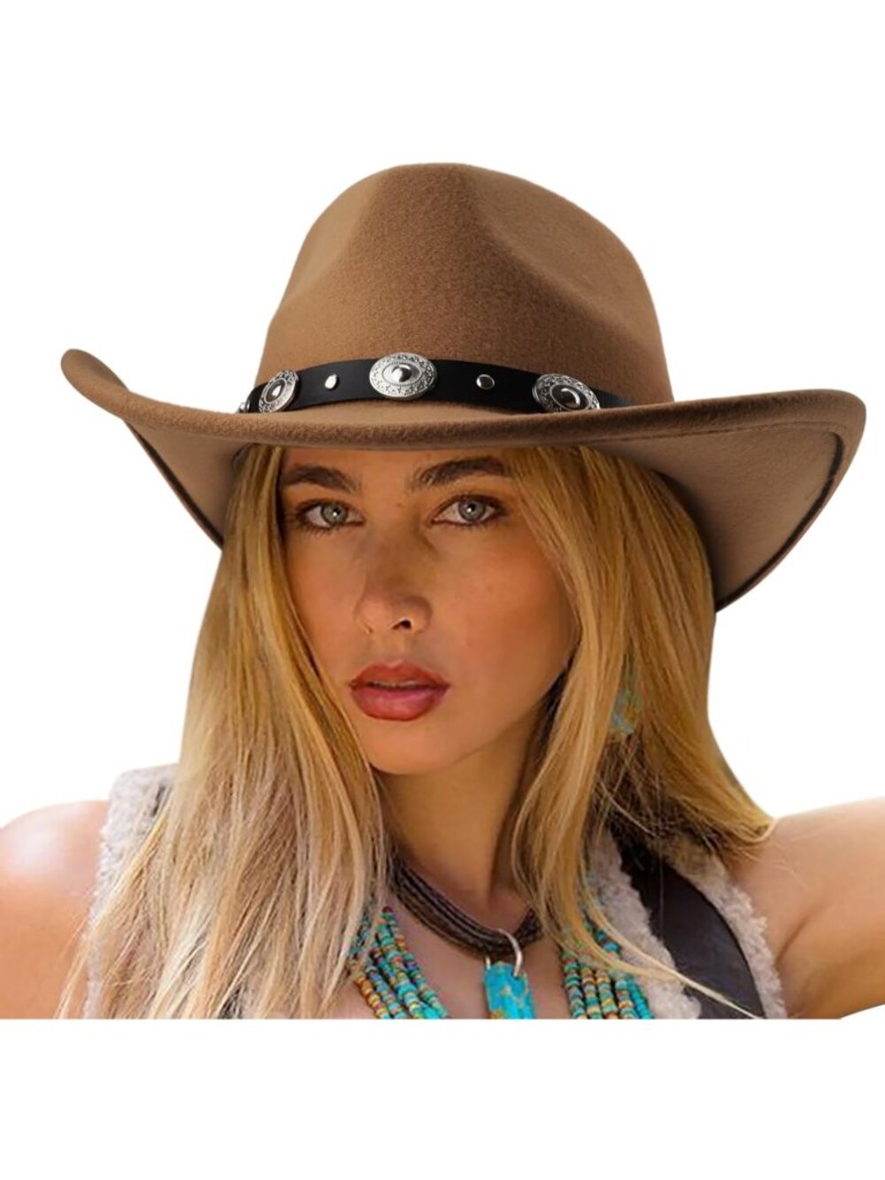 Unisex Brown Circumference 22-22.8" Classic Felt Wide Cowboy Western Cowgirl Hat